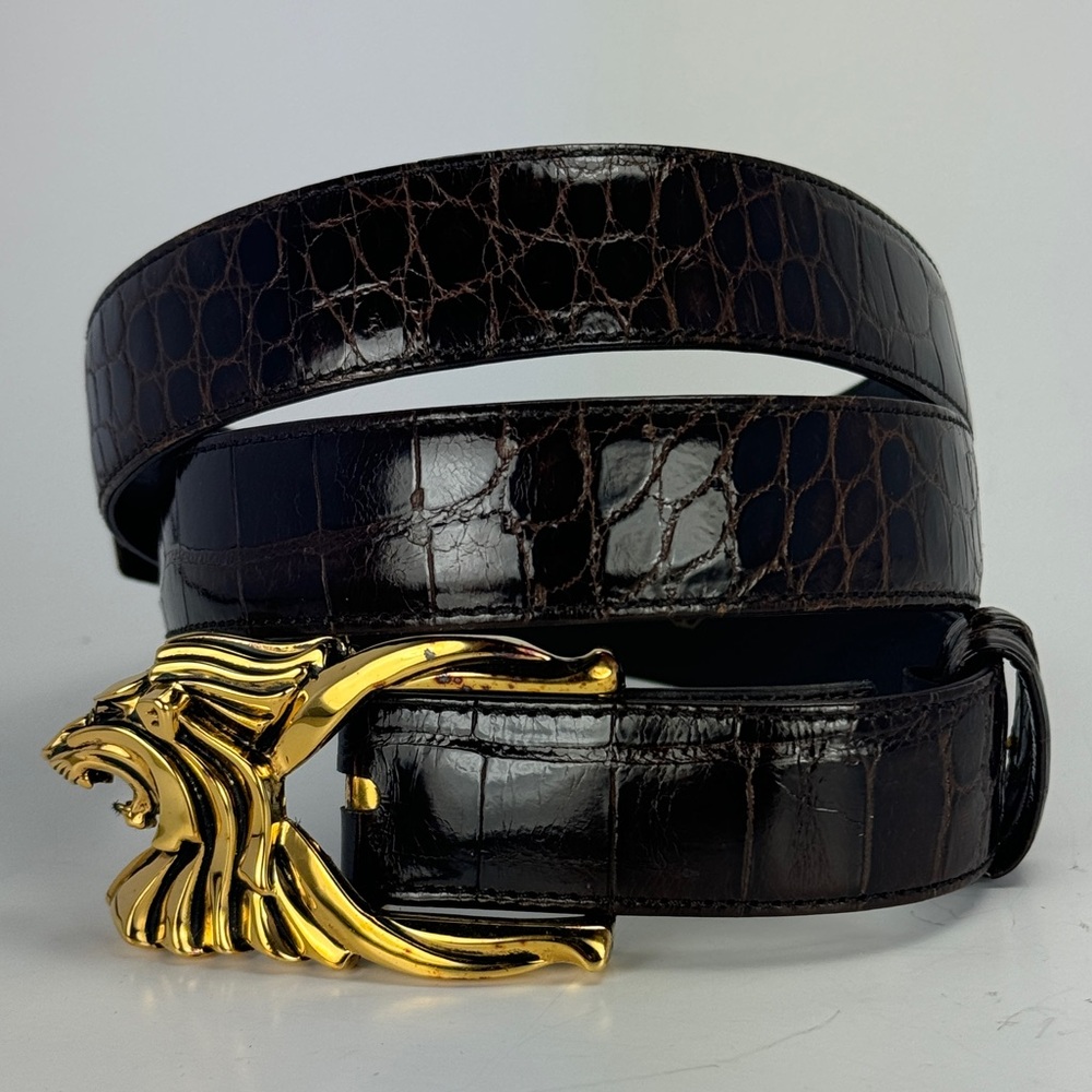VTG Rick Cameron Genuine Alligator Belt + Lion 925 Silver 48g Buckle + 24K Gold